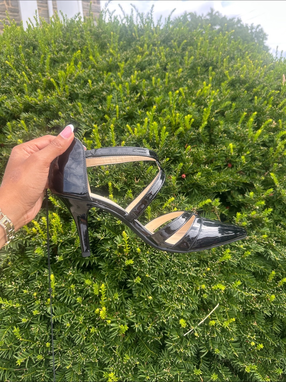 Liz Claiborne Black Patent Strappy Pointed-Toe Heels